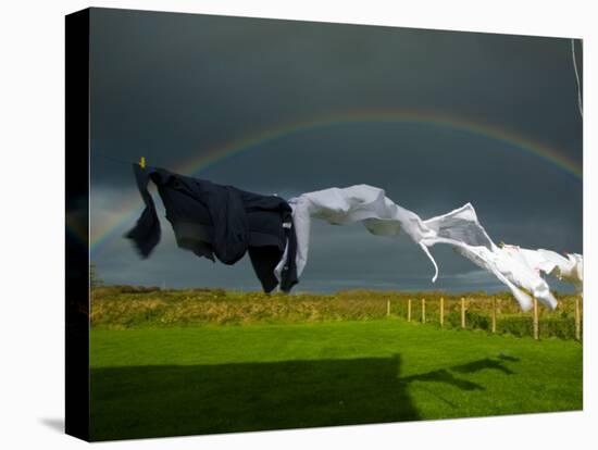 Rainbow, Stormy Sky and Clothes Line, Bunmahon, County Waterford, Ireland-null-Stretched Canvas