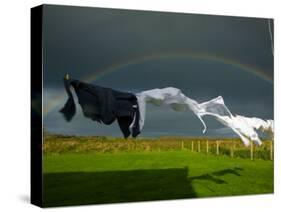 Rainbow, Stormy Sky and Clothes Line, Bunmahon, County Waterford, Ireland-null-Stretched Canvas