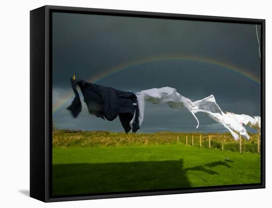 Rainbow, Stormy Sky and Clothes Line, Bunmahon, County Waterford, Ireland-null-Framed Stretched Canvas