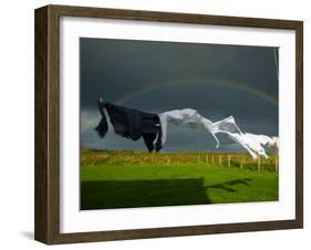 Rainbow, Stormy Sky and Clothes Line, Bunmahon, County Waterford, Ireland-null-Framed Photographic Print