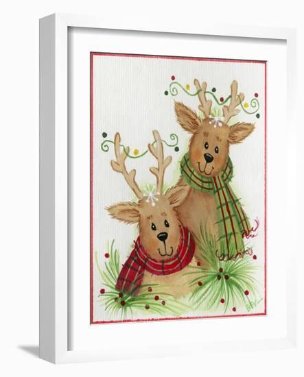 Raindeers with Scarves-Beverly Johnston-Framed Giclee Print