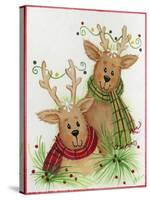 Raindeers with Scarves-Beverly Johnston-Stretched Canvas