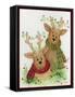 Raindeers with Scarves-Beverly Johnston-Framed Stretched Canvas