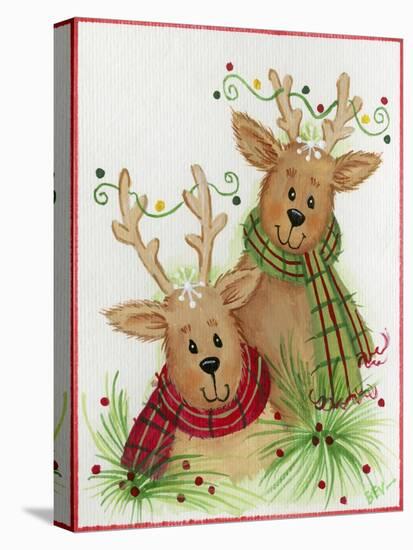 Raindeers with Scarves-Beverly Johnston-Stretched Canvas