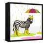 Raindrops Safari Zebra-Hugo Edwins-Framed Stretched Canvas