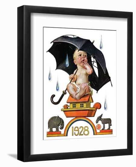 "Raining on Baby New Year,"December 31, 1927-Joseph Christian Leyendecker-Framed Giclee Print