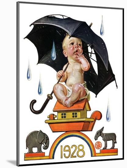 "Raining on Baby New Year,"December 31, 1927-Joseph Christian Leyendecker-Mounted Giclee Print