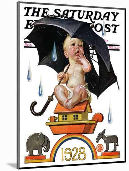 "Raining on Baby New Year," Saturday Evening Post Cover, December 31, 1927-Joseph Christian Leyendecker-Mounted Giclee Print