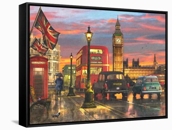 Raining Parliament Square (Variant 1)-Dominic Davison-Framed Stretched Canvas