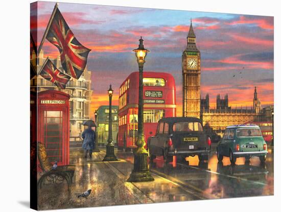 Raining Parliament Square (Variant 1)-Dominic Davison-Stretched Canvas
