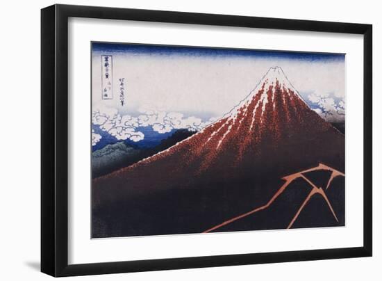 Rainstorm Beneath the Summit (The Black Fuji)-Katsushika Hokusai-Framed Giclee Print