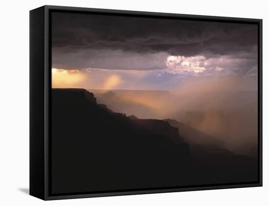 Rainstorm over the Grand Canyon at Sunset, Grand Canyon NP, Arizona-Greg Probst-Framed Stretched Canvas