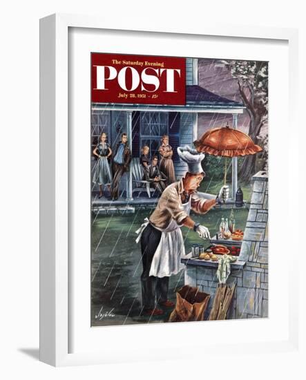 "Rainy Barbecue" Saturday Evening Post Cover, July 28, 1951-Constantin Alajalov-Framed Premium Giclee Print