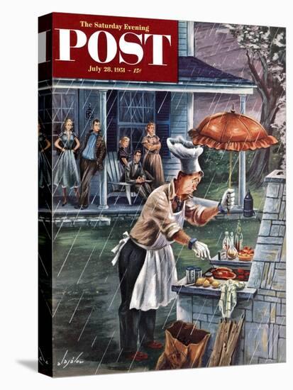 "Rainy Barbecue" Saturday Evening Post Cover, July 28, 1951-Constantin Alajalov-Stretched Canvas