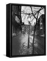 Rainy Beacon Hill St at Dusk During Series of Boston Stranglings-Art Rickerby-Framed Stretched Canvas