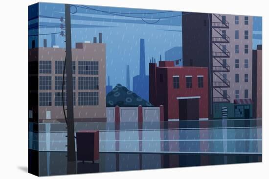 Rainy Cityscape. Vector Illustration.-Doremi-Stretched Canvas