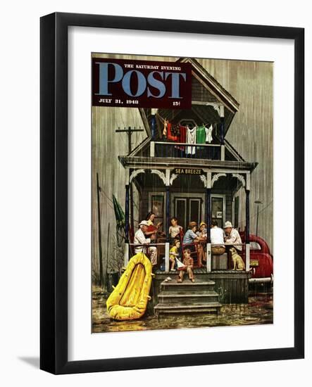 "Rainy Day at Beach Rental," Saturday Evening Post Cover, July 31, 1948-Stevan Dohanos-Framed Giclee Print