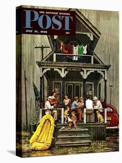 "Rainy Day at Beach Rental," Saturday Evening Post Cover, July 31, 1948-Stevan Dohanos-Stretched Canvas