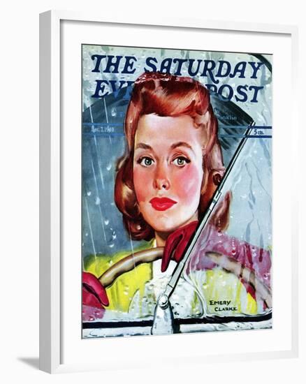 "Rainy Drive," Saturday Evening Post Cover, December 7, 1940-Emery Clarke-Framed Giclee Print