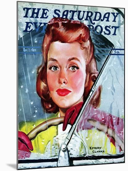 "Rainy Drive," Saturday Evening Post Cover, December 7, 1940-Emery Clarke-Mounted Giclee Print