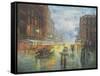 Rainy Night - Collins St. Melbourne-John Bradley-Framed Stretched Canvas