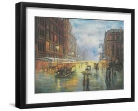 Rainy Night - Collins St. Melbourne-John Bradley-Framed Giclee Print