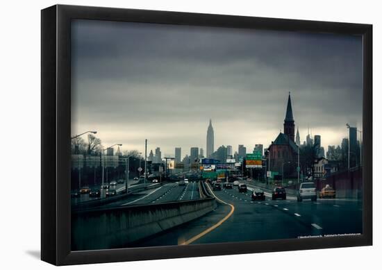 Rainy View of Manhattan from Long Island Expressway-null-Framed Poster