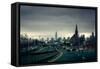 Rainy View of Manhattan from Long Island Expressway-null-Framed Stretched Canvas