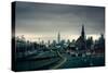 Rainy View of Manhattan from Long Island Expressway-null-Stretched Canvas