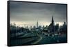 Rainy View of Manhattan from Long Island Expressway-null-Framed Stretched Canvas