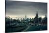Rainy View of Manhattan from Long Island Expressway-null-Stretched Canvas