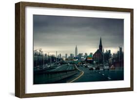 Rainy View of Manhattan from Long Island Expressway-null-Framed Photo