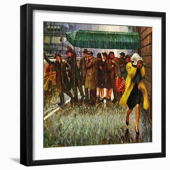 "Rainy Wait for a Cab," March 29, 1947-John Falter-Framed Giclee Print