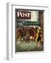 "Rainy Wait for a Cab," Saturday Evening Post Cover, March 29, 1947-John Falter-Framed Premium Giclee Print