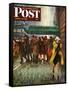 "Rainy Wait for a Cab," Saturday Evening Post Cover, March 29, 1947-John Falter-Framed Stretched Canvas