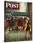 "Rainy Wait for a Cab," Saturday Evening Post Cover, March 29, 1947-John Falter-Stretched Canvas