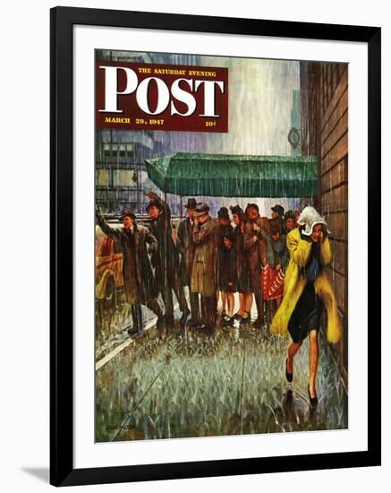 "Rainy Wait for a Cab," Saturday Evening Post Cover, March 29, 1947-John Falter-Framed Giclee Print