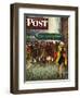"Rainy Wait for a Cab," Saturday Evening Post Cover, March 29, 1947-John Falter-Framed Giclee Print