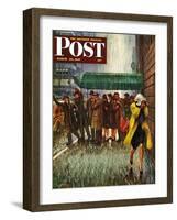 "Rainy Wait for a Cab," Saturday Evening Post Cover, March 29, 1947-John Falter-Framed Giclee Print