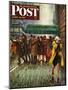 "Rainy Wait for a Cab," Saturday Evening Post Cover, March 29, 1947-John Falter-Mounted Giclee Print