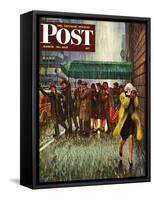 "Rainy Wait for a Cab," Saturday Evening Post Cover, March 29, 1947-John Falter-Framed Stretched Canvas