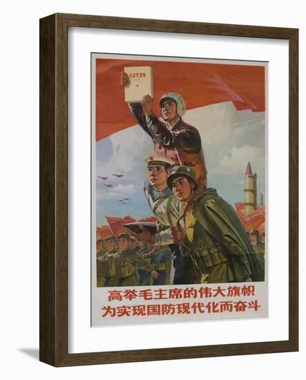 Raise Mao's Flag High to Achieve Modern Defense, Chinese Cultural Revolution-null-Framed Giclee Print