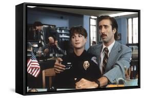 RAISIN ARIZONA, 1987 directed by JOEL AND ETHAN COEN Holly Hunter and Nicolas Cage (photo)-null-Framed Stretched Canvas