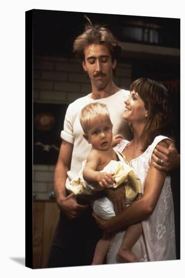 RAISIN ARIZONA, 1987 directed by JOEL AND ETHAN COEN Nicolas Cage and Holly Hunter (photo)-null-Stretched Canvas