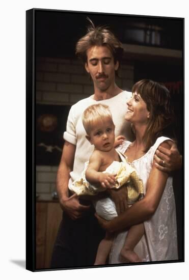 RAISIN ARIZONA, 1987 directed by JOEL AND ETHAN COEN Nicolas Cage and Holly Hunter (photo)-null-Framed Stretched Canvas