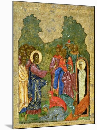 Raising of Lazarus, Russian Icon, Cathedral of St. Sophia, Novgorod School, 14th Century-null-Mounted Giclee Print