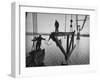 Raising the Truss, Men of the Raising Gang Ride the Swinging Steel 160 Feet Above the Water-Peter Stackpole-Framed Photographic Print