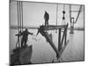 Raising the Truss, Men of the Raising Gang Ride the Swinging Steel 160 Feet Above the Water-Peter Stackpole-Mounted Premium Photographic Print