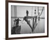 Raising the Truss, Men of the Raising Gang Ride the Swinging Steel 160 Feet Above the Water-Peter Stackpole-Framed Photographic Print