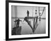 Raising the Truss, Men of the Raising Gang Ride the Swinging Steel 160 Feet Above the Water-Peter Stackpole-Framed Photographic Print